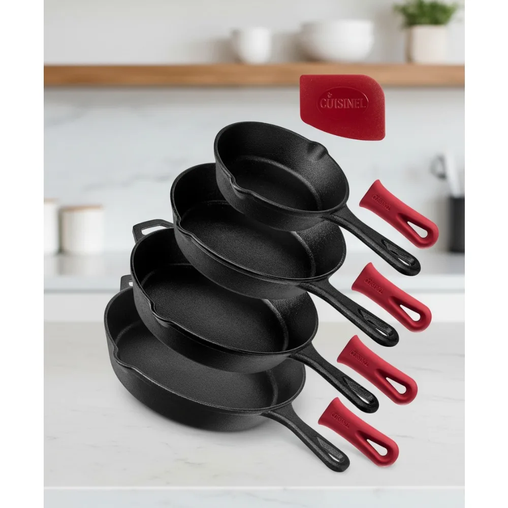 

Набор чугунной сковороды из 4 предметов — предварительно приправленная посуда для приготовления пищи в помещении и на открытом воздухе — идеально подходит для домашних повара и энтузиастов барбекю