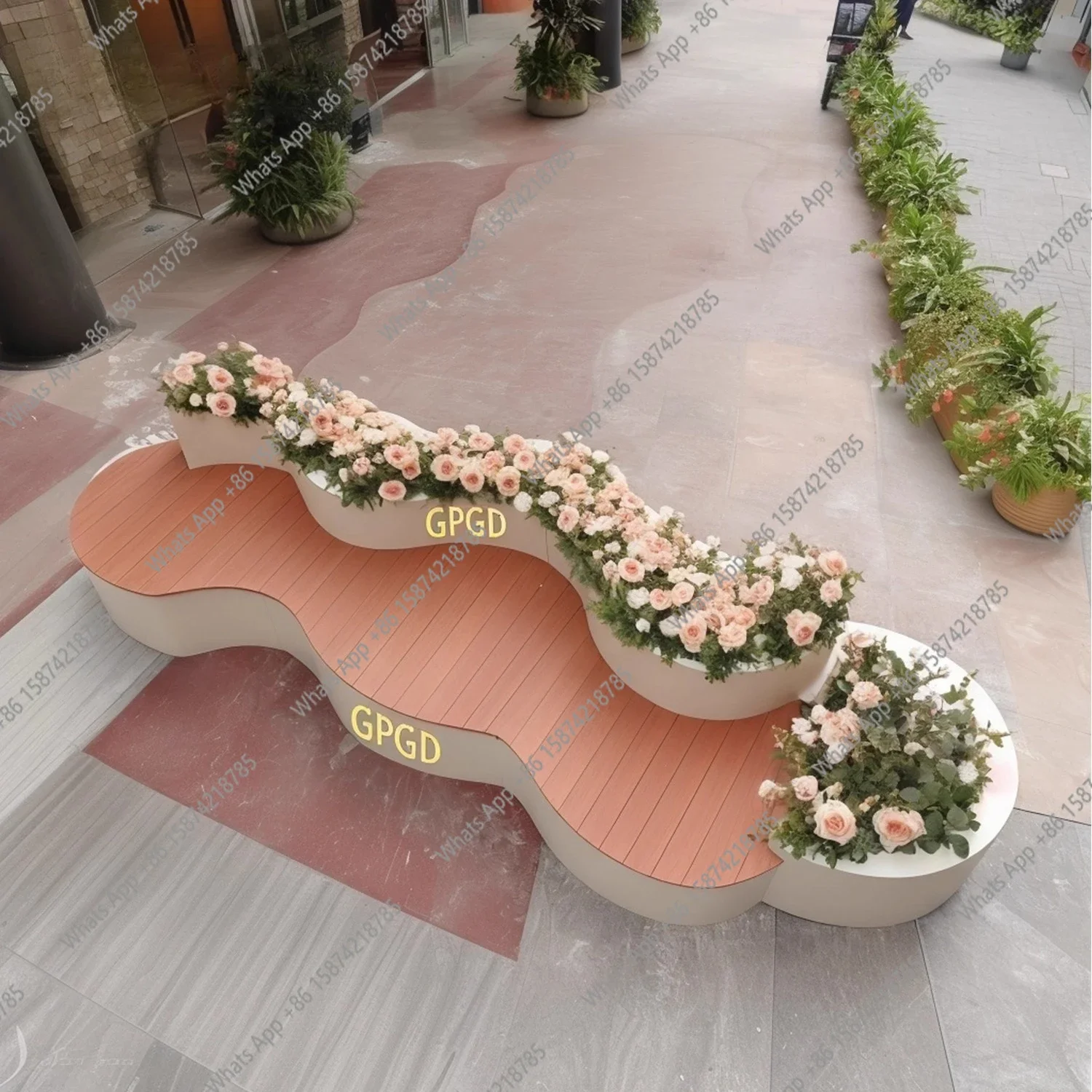 A63 Outdoor wrought iron curved seat flower box Commercial street planting box Partition flower stand flower pot Cafe Hotel outs