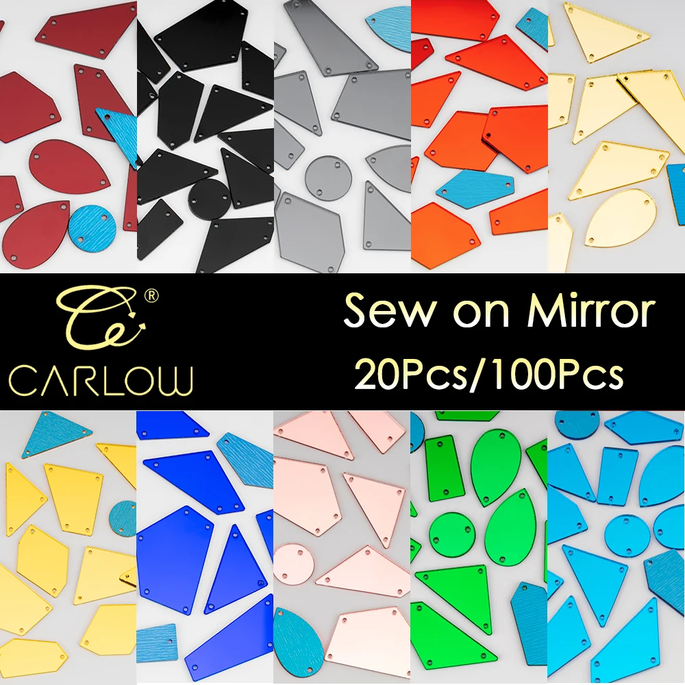 CARLOW Mix Size Flat Back Acrylic Mirror Sew on Rhinestones High Quality Multi Color Stones for Garment DIY Decoration