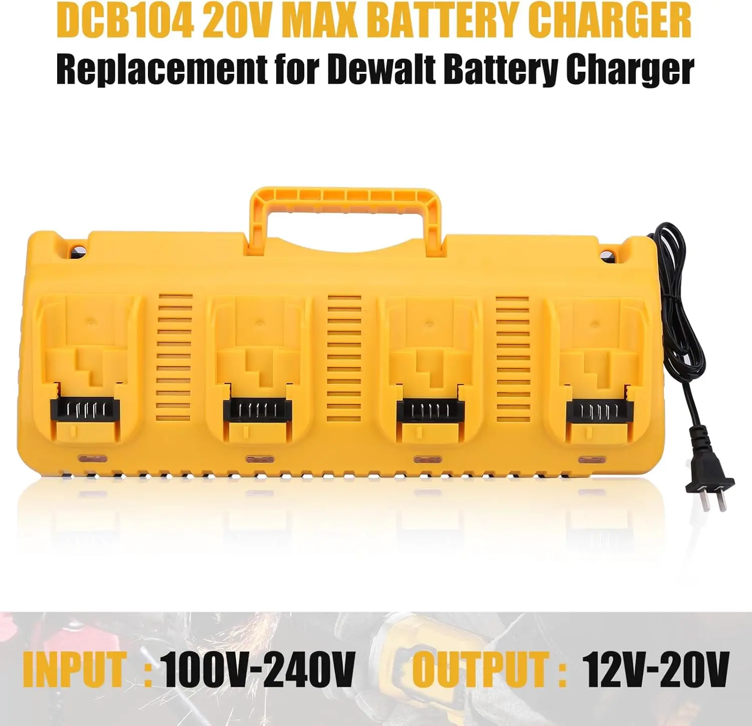 4-Port DCB104 Charger Station Replacement for Dewalt 12V/20V Max Lithium Battery Charger Compatible with Dwalt 12V&20V