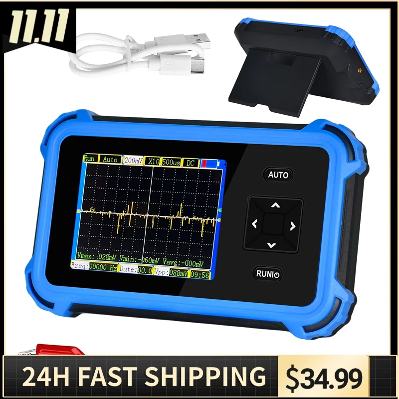 

Handheld Oscilloscope Beginner, Mini Osciloscopio with 1MHz Bandwidth 8.33MSa/s, ±400V (800Vpp X10) - 150g Portable Scope