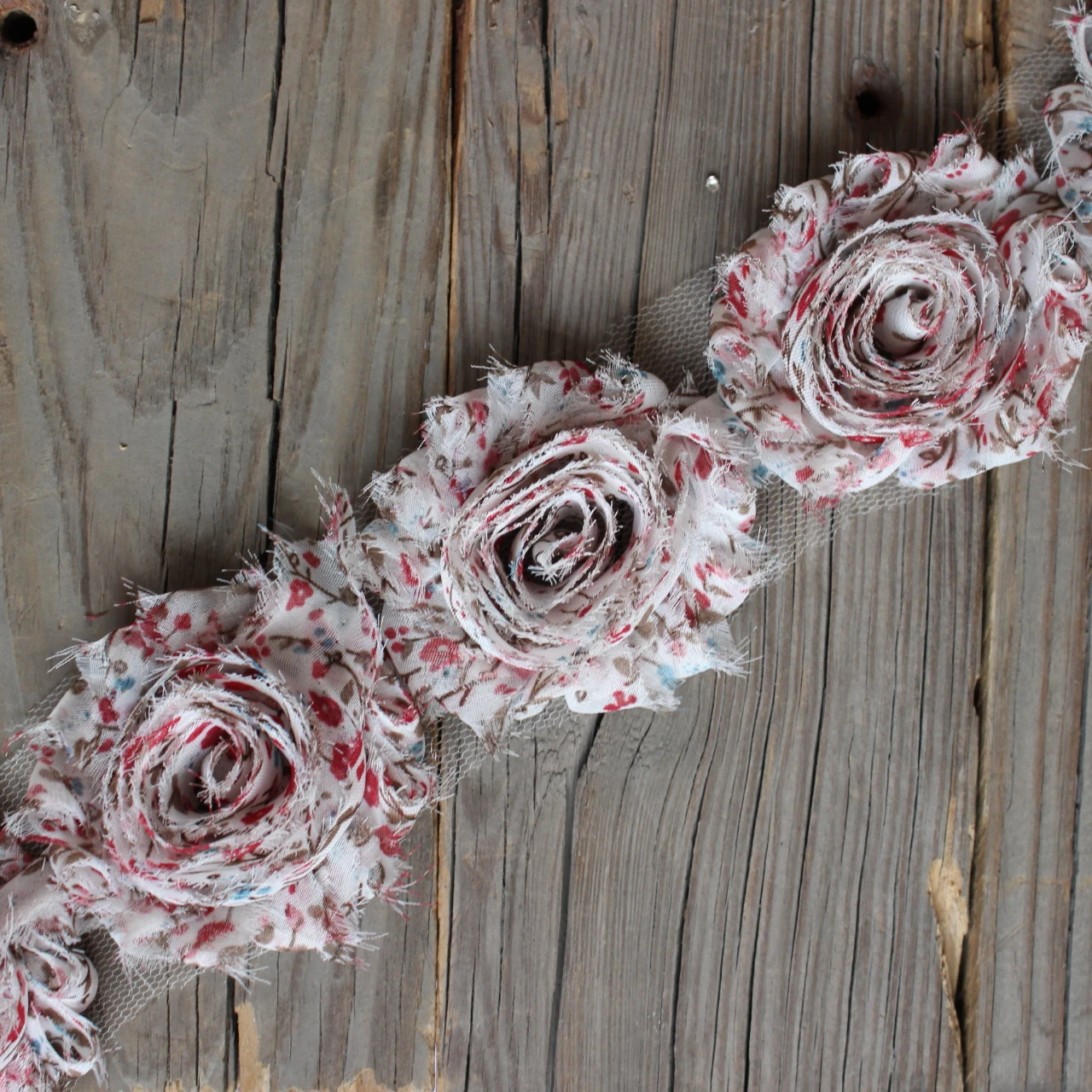 Fashion Hair Accessories Print Shabby Chic floral For Hair Frayed Chiffon Flowers