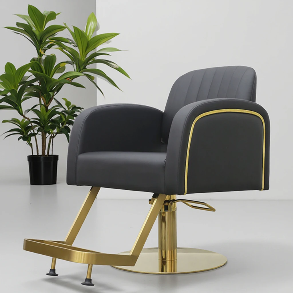Modern Simple Barbershop Furniture Black Leather Gold Base Hairdressing Chair Luxury Small Barber Chair for Women