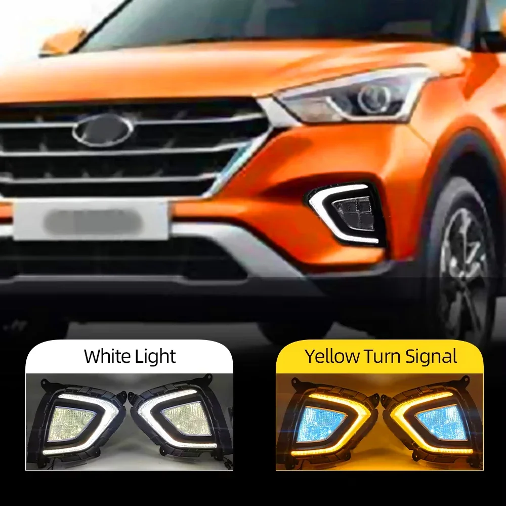 1 Pair DRL For Hyundai Creta IX25 2017 2018 2019 2020 LED Daytime Running Light fog lamp cover with yellow turning signal lamp