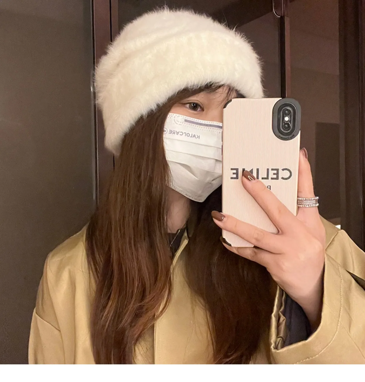 2023 Angora Flauschige Strickmütze Kaninchenfell Wintermütze für Damen Damen Mode Warmer Plüschschädel Damen Dicke Fleecemützen – Detail 11