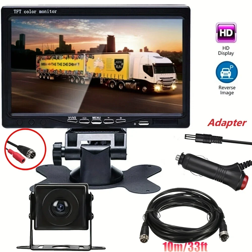 

Vehicle Truck Parking Assistance System, 7" Car LCD Monitor IR Night Vision Waterproof Rear View Camera+33ft 4-Pin Video Cable