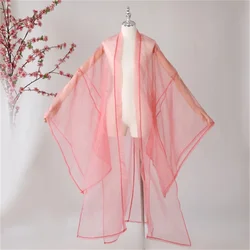 Ancient Chinese Hanfu Solid Color Tulle Cardigan Wide Sleeve Coat Classical Folk Dance Costume Stage Performance Photo Clothing