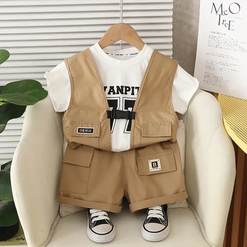 

2026 Baby Daily Outfits Summer Boys Clothes Sets 1-5Y Kids Cotton Vest and Short Sleeve T-Shirt and Shorts Children Clothes