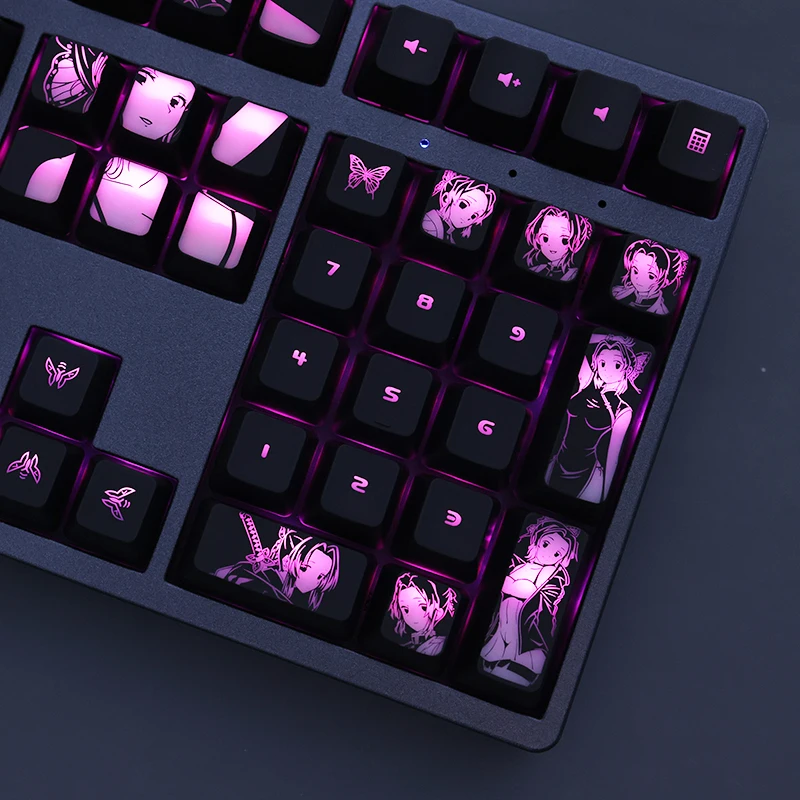 Imagem -04 - Custom Keycap Revestimento para Teclado Mecânico Kochou Shinobu Jogo de Anime Demônio Slayer Faça Você Mesmo Corsair Razer Cereja K70 Conjunto