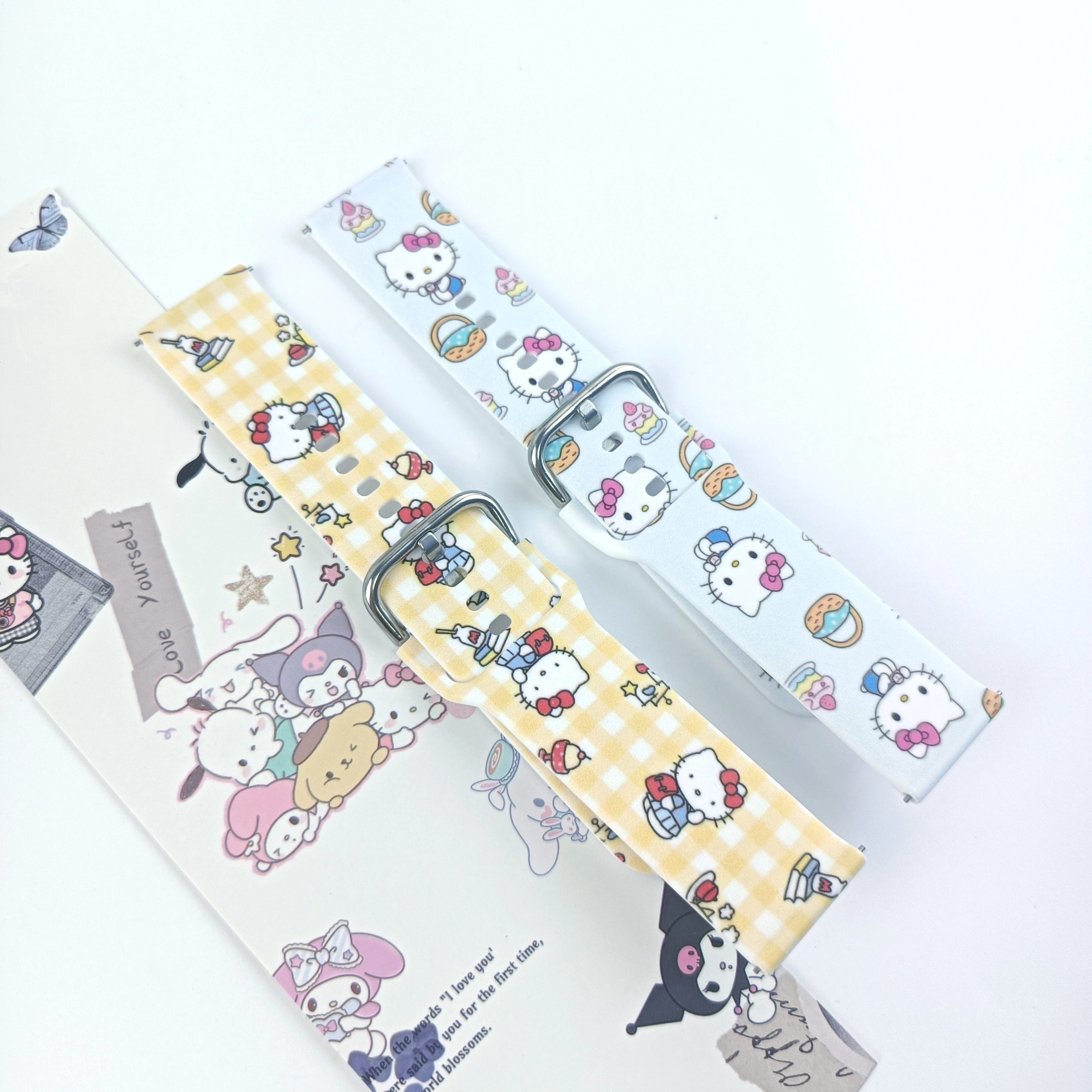 20mm Hello Kitty Printed Strap for Samsung Galaxy 7/6/5 40mm 44mm Band Replaceable Bracelet 22mm for Xiaomi Amazfit Watchband