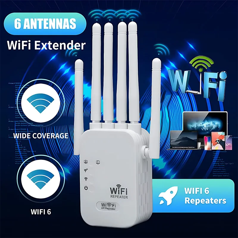

1200Mbps WiFi Extender Router 6 Antenna 5G 2.4G Network Wireless WiFi Repeater WiFi Booster Amplifier Long Range Signal For Home