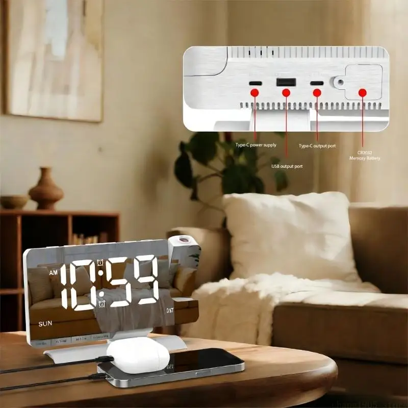 QX2E Projector Clock,Digital Alarm Clocks Projection on Ceiling Wall with Night Light