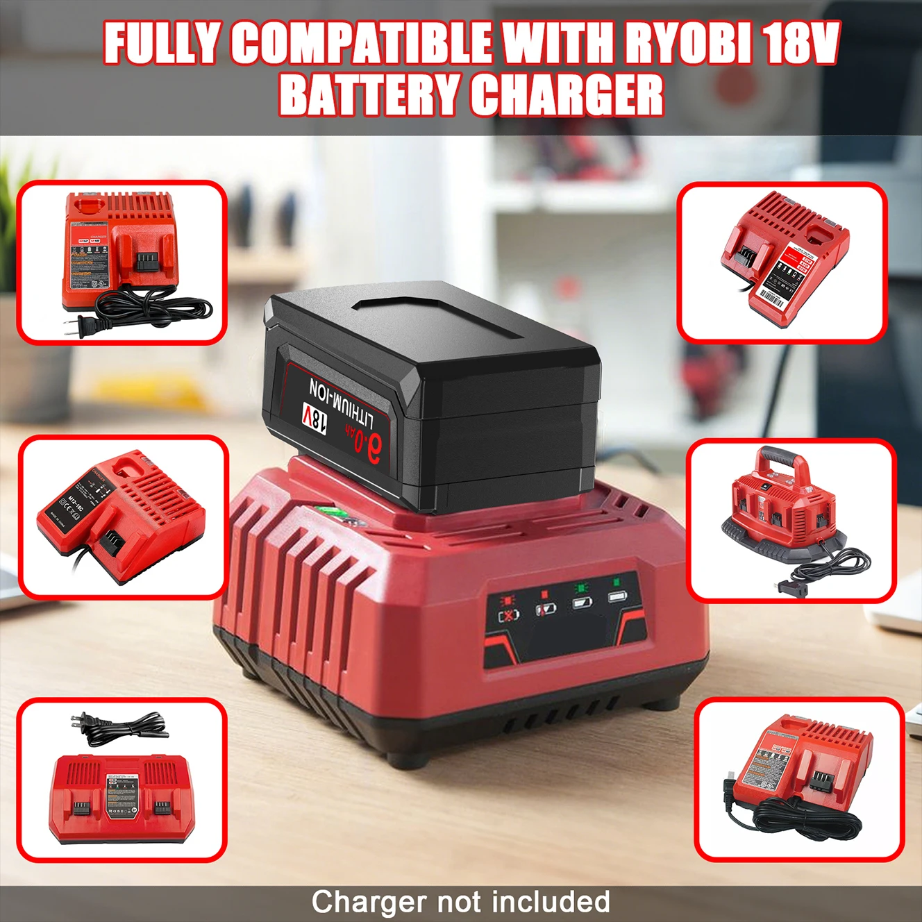 リチウムイオンバッテリーm18b5 xc,充電器18v,9.0 Ah,6.0ah,12v〜18v