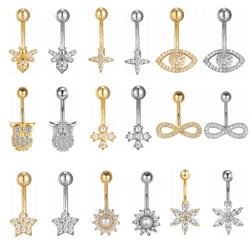 Zirkoon Bee Bloem UIL Navelpiercing 14G Chirurgisch Staal Barbell Navel Piercing Bar Lichaam Sieraden Nombril Ombligo Accessoires