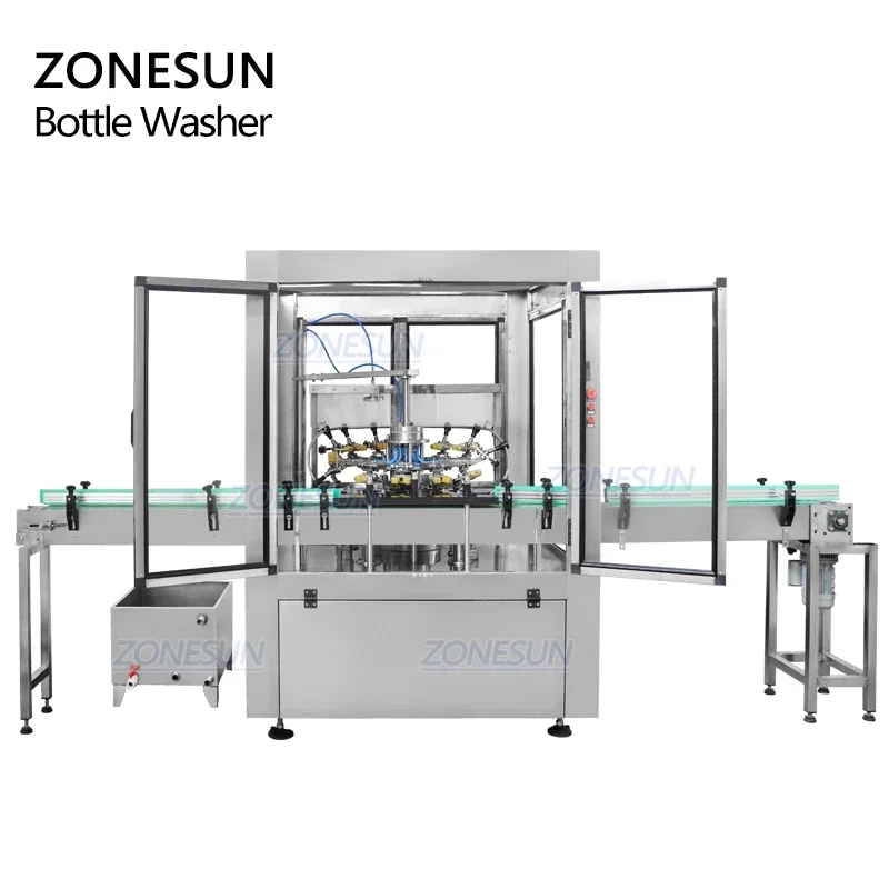 ZONESUN Fully Automatic Beverage Juice Wine Liquid Bottle Washing Machine For Production Line