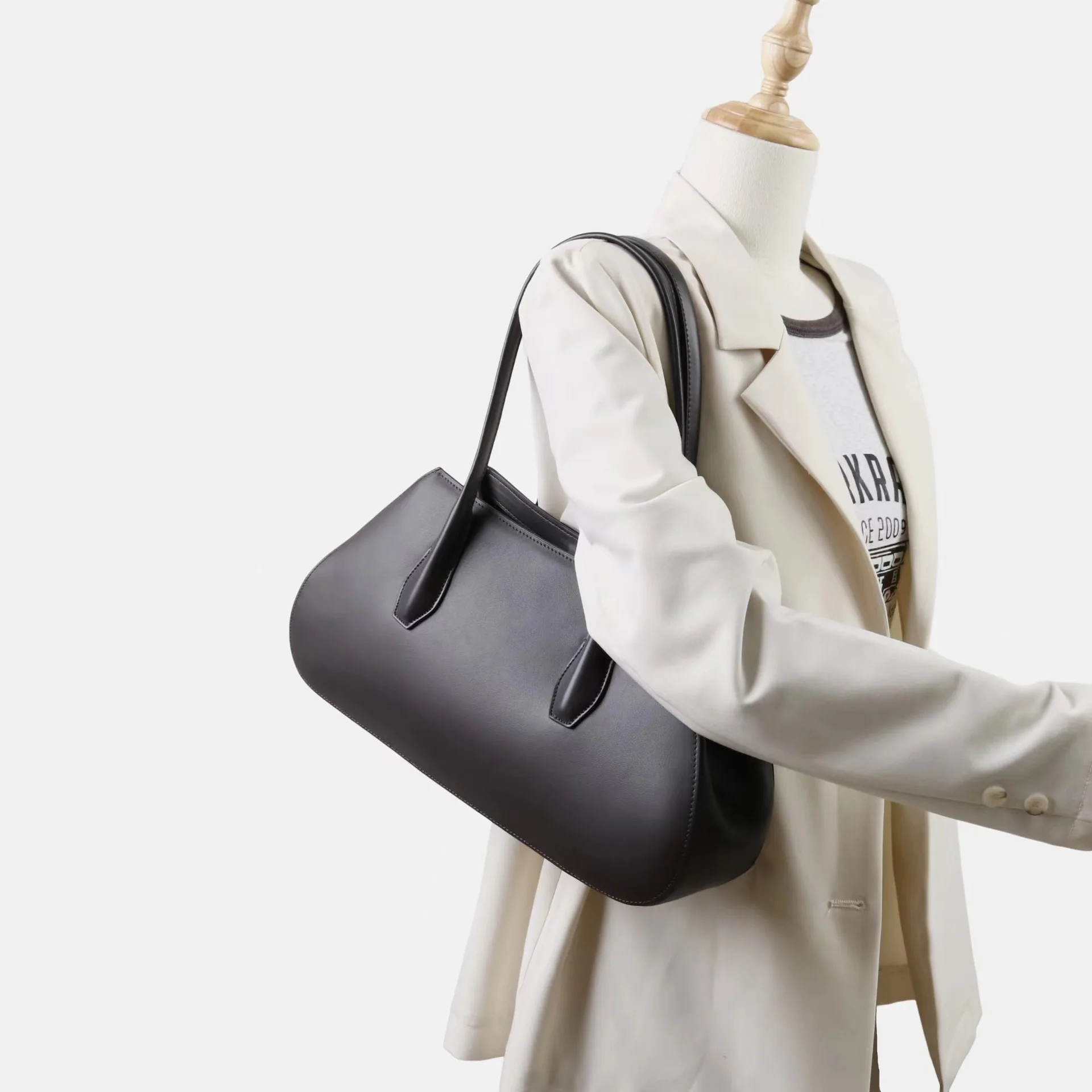 Leather Retro Women's Bag - Waxed Leather Large Capacity Underarm Bag Soft and Versatile Single-Shoulder Style