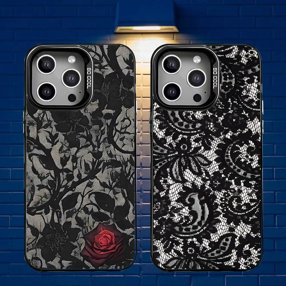 

Gothic lace pattern For iPhone 17,16,15,14,13,12,X,8,Pro,Max,Plus,SE4,Air,Mini Anti-Slip Black IMD Matte Case