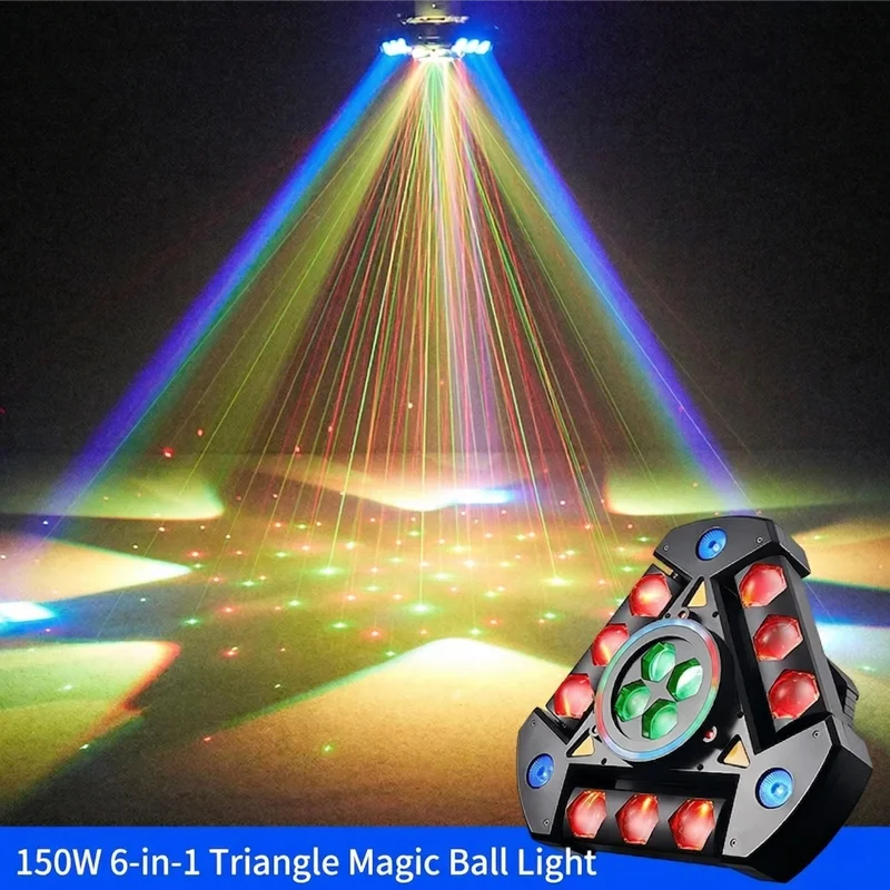 

150W Moving Head Lights 6-in-1 RGB Laser Beam Strobe DMX512 360° Sound Activated Stage Light for DJ Party Club Wedding Events