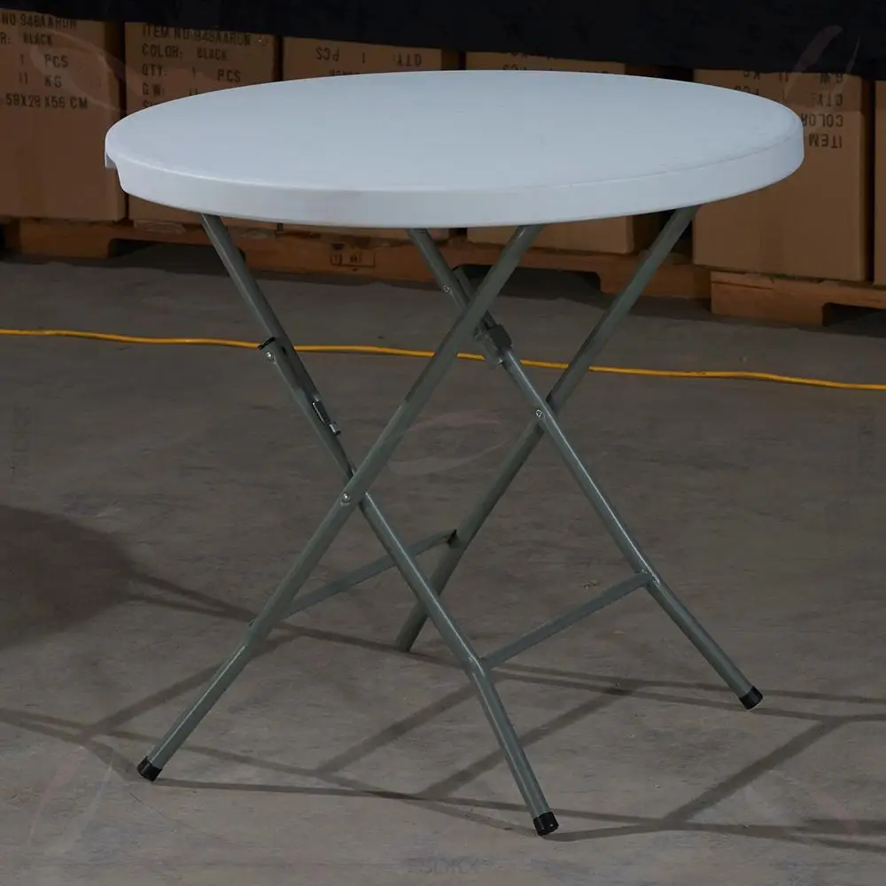 Best-selling 80cm 32inches 2.7FT High-quality Plastic Folding Party Tables HDPE Round Durable Stackable Metal Legs Table