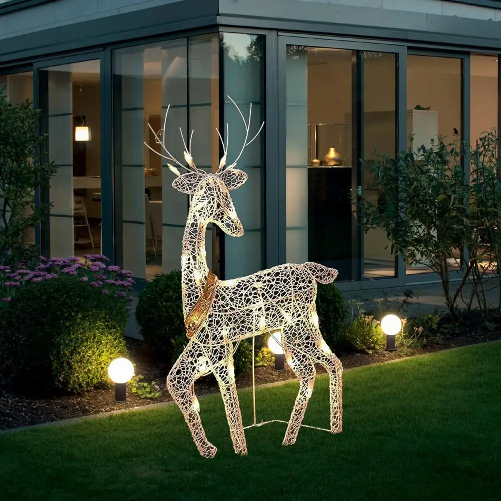 Metal Frame Reindeer Decor Glowing Christmas Deer Ornament Set with Led Lights for Outdoor Xmas Decorations Metal Frame for Home