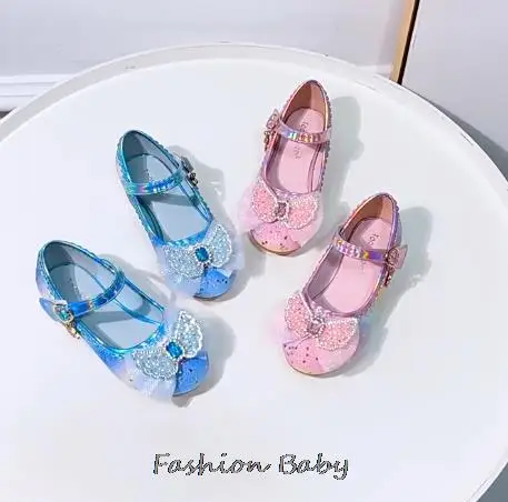 Leather Shoes Princess Shoes Children Shoes Round-Toe Soft-Sole Big Girls High Heel Princess Crystal Party Shoes Single Shoes