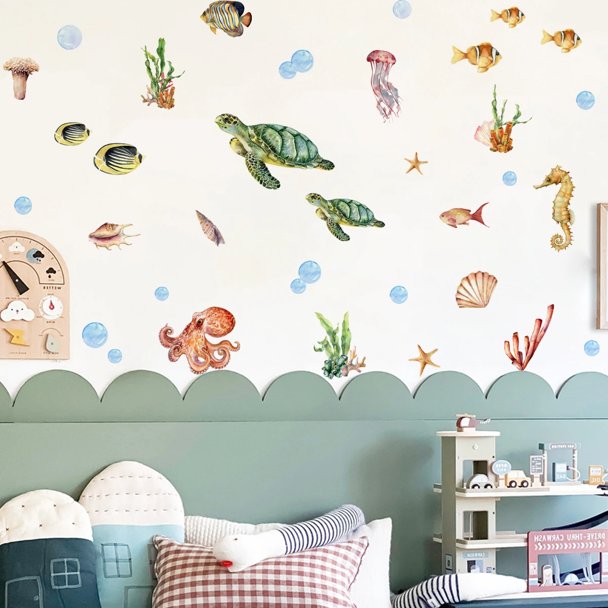 

Cartoon Marine Animals Turtle Shell Fish Watercolor Wall Sticker Child Room Wall Art Decal Kids Room Bedroom Living Home Decor