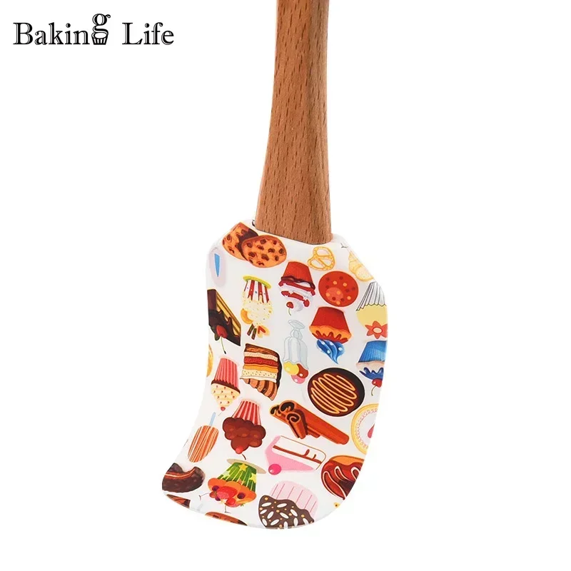 New Christmas Wooden Handle Kitchen Fondant Cake Cream Spatula Silicone Butter Scraper Kitchen Baking Tools Espatula Silicona