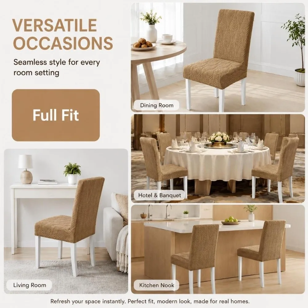1/4pcs High-Back Stretch Dining Chair Cover 3D Leaf Scratch Proof Jacquard Chair Cover Stain Resistant Woven Elastic Chair Cover