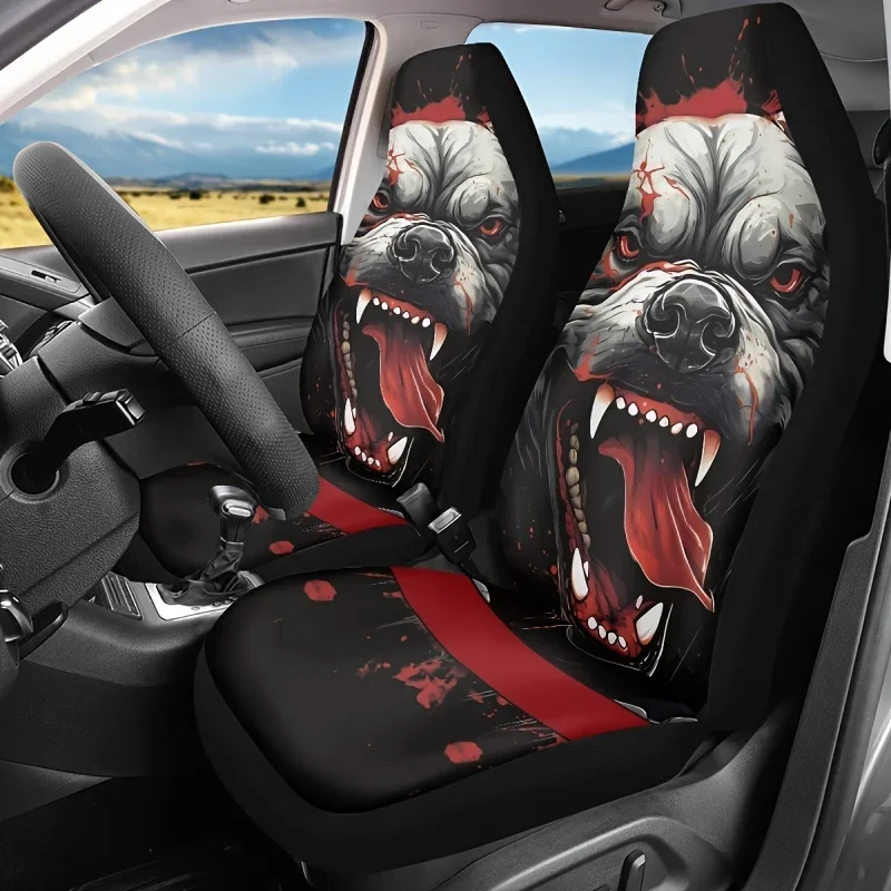 Universal Car Seat Covers Bulldog Men Bloody Raptor Figure Print Full Back Seat Protector Car Seat Cover Auto 2pcs