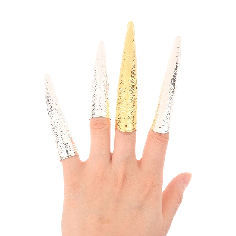 

5Pcs Court Finger Sets Engraved Ethnic Dance Belly Dance Nail Sets India Dance False Finger Nail Dancing Stage Props