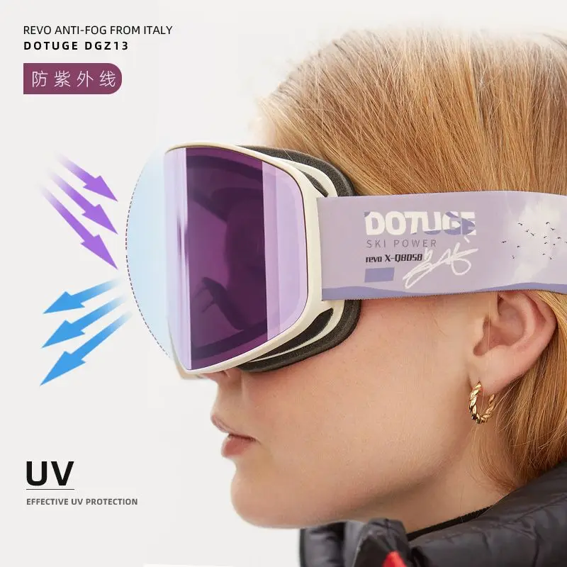Original Anti-fog Cylindrical Magnetic Goggles Day and Night, Adult Double-layer Mountaineering Snow-brightening Ski Glasses