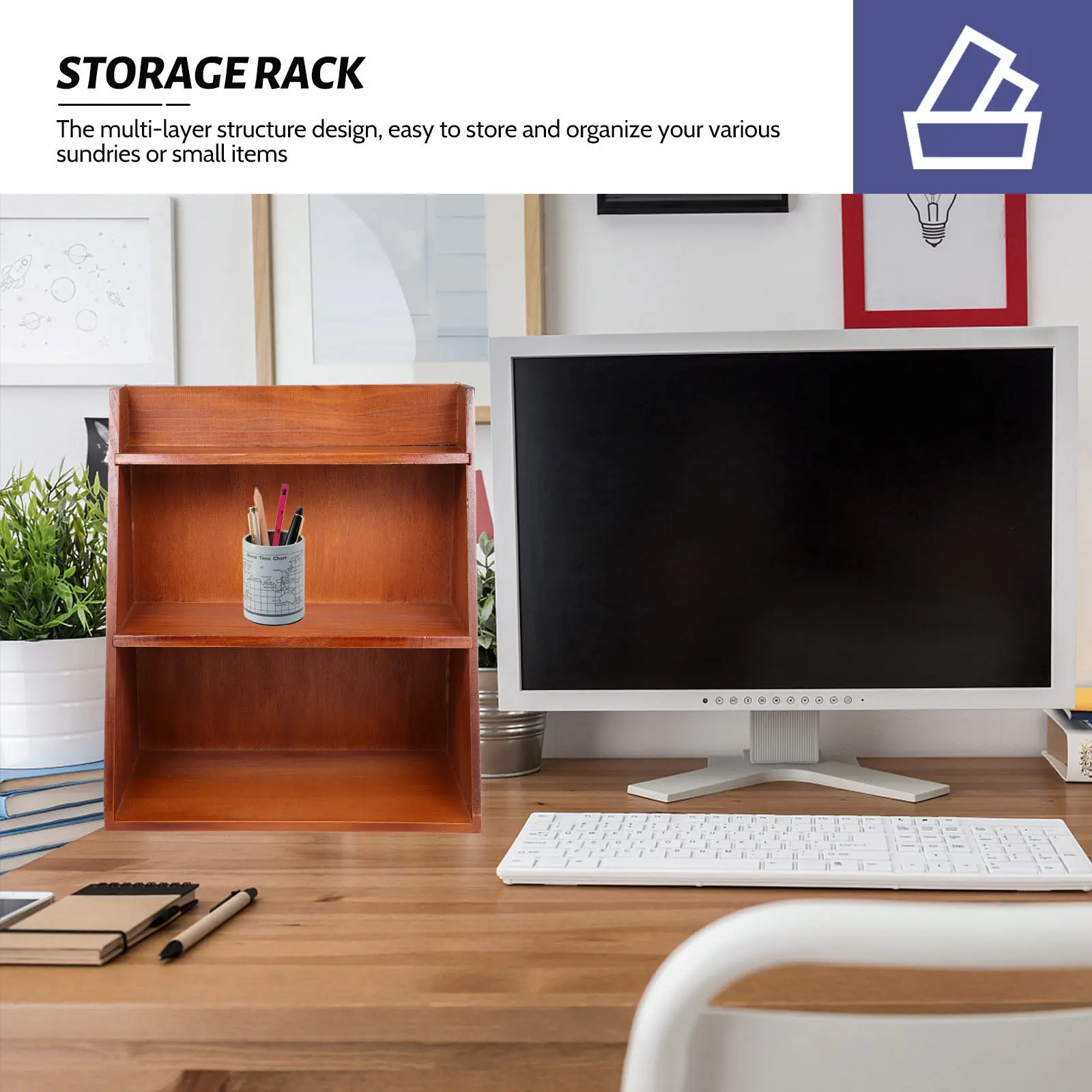 Multi-Layer Wooden Storage Shelf Corrosion Resistant Sundries Organizer for Desktop Home Multi-Layer Storage Rack
