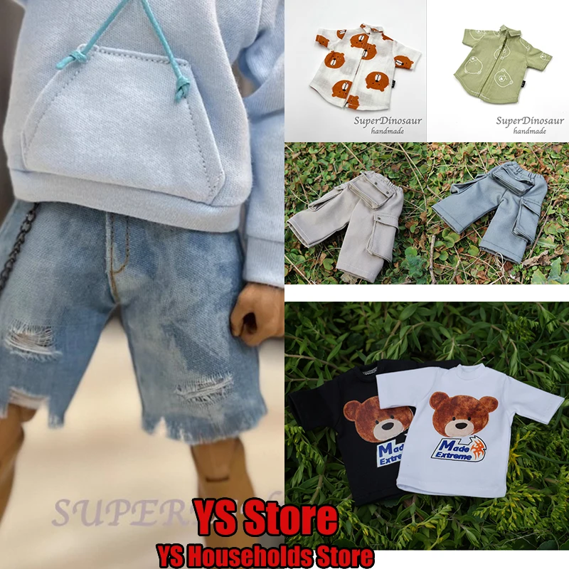 

1/6 Man Soldier Cute Print T-Shirt Ripped Hole Short Jeans Chain Decor Clothes Toys Accessory For 12" Action Figure Body Decor