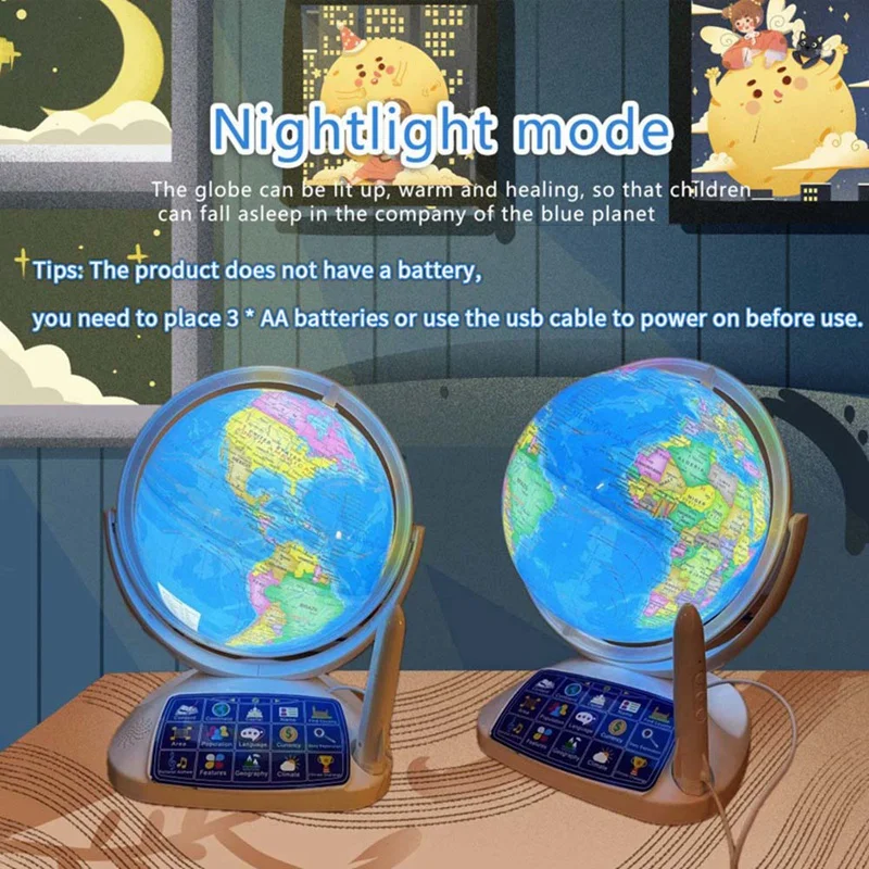 AR Globe For Kids Education Talking Interactive Globe Early Childhood Learning Built-In Constellation Light Globe