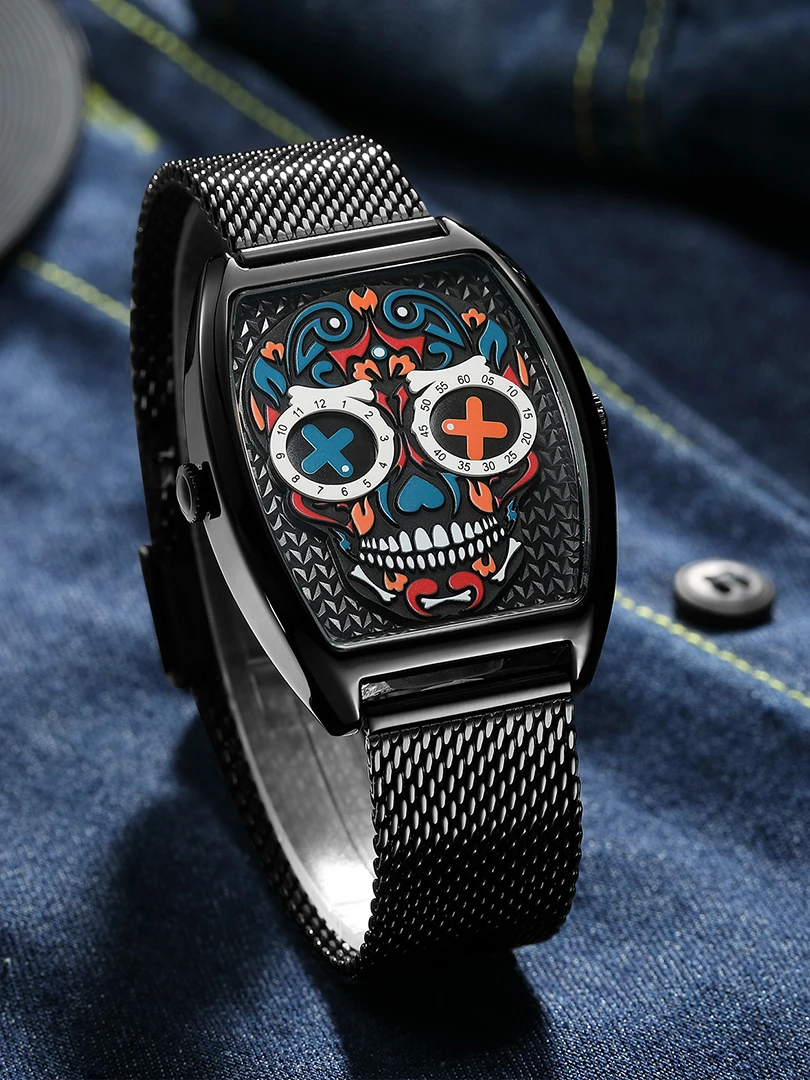 Unusual Skull Watch Dragon Dial Clock Quartz Wristwatch Black Watches High Quality Reloj Hip Hop Man Hombre Relogio Masculino