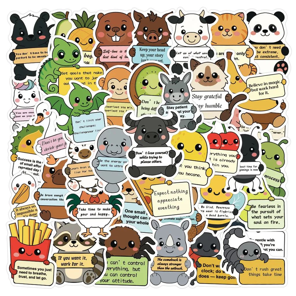 60 Pcs New Original Animal & Emotional Quote Graffiti Stickers - DIY Decals for Scooters & Luggage Giajar Sticker Store