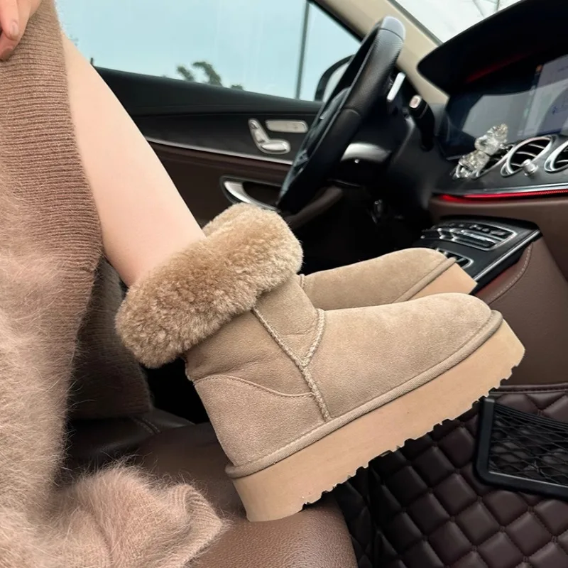 

Brand Designer 2024 Women's Winter Plush Comfortable Thick-soled Non-slip Boots Fashion Round-toed Simple Solid Color Snow Boots