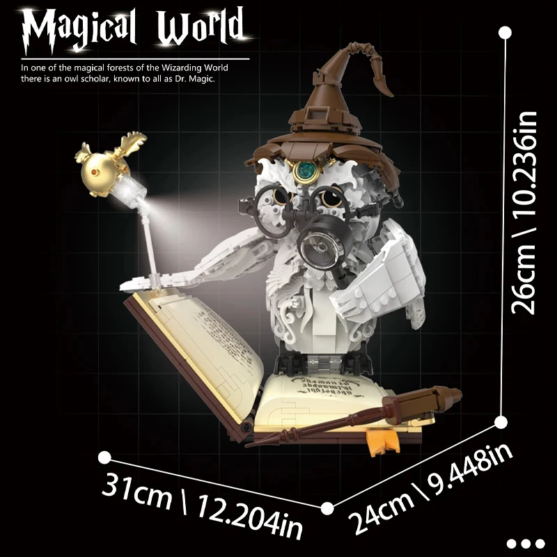 

Dr. Owl Magic Book Block Set (with LED Lights) - Wizard Bird Model, Creative Building Toy for Boys & Christmas Present for Kids