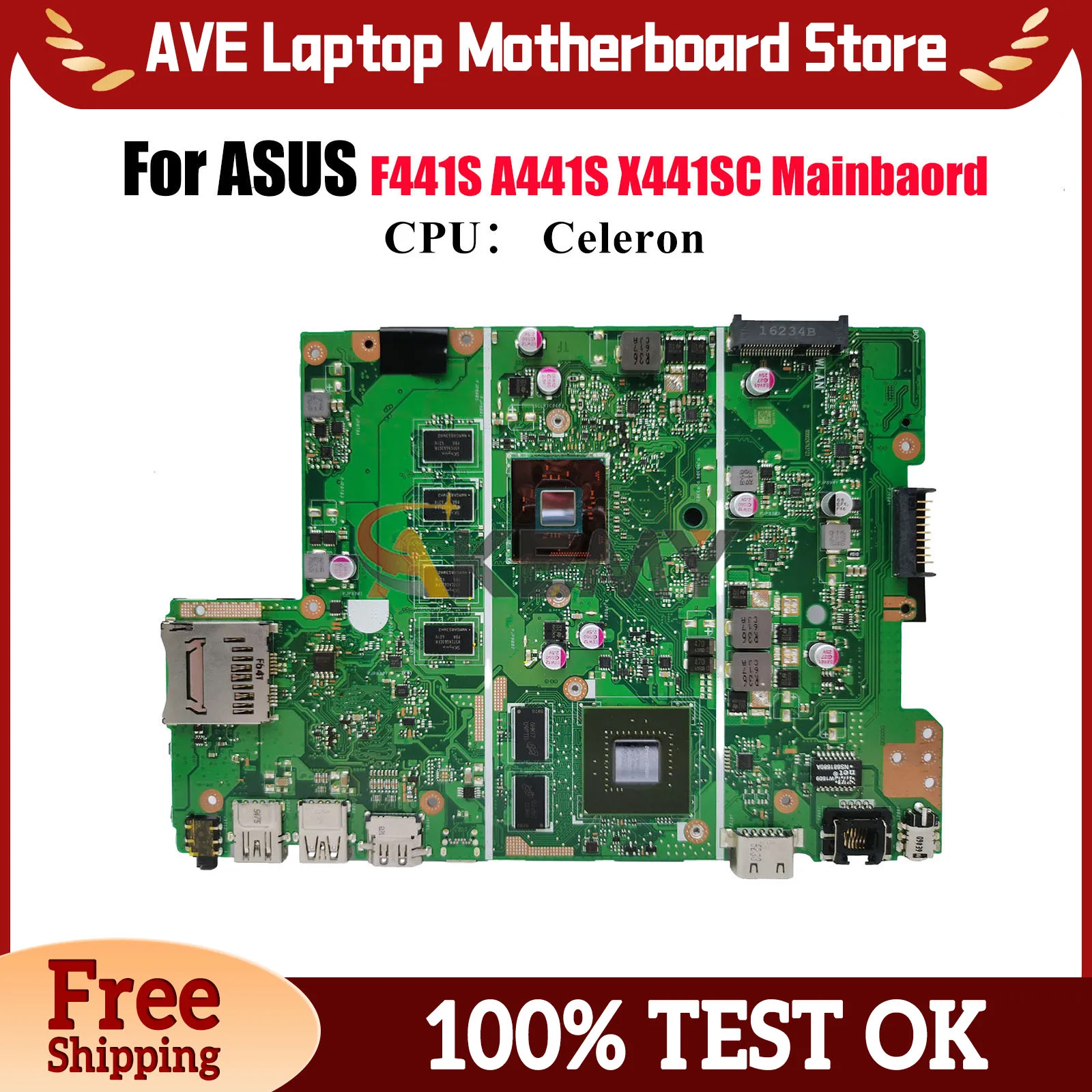

X441SC Laptop Motherboard For ASUS VivoBook F441S X441S X441SC A441S Notebook Mainboard With Celeron CPU 100% tests OK fast ship