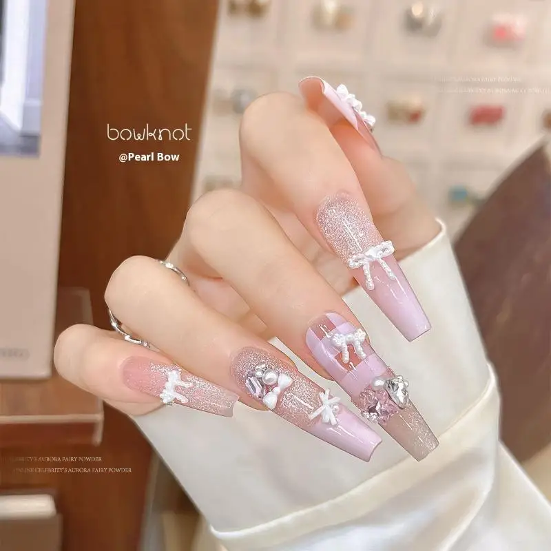 6 Siatek Kolorowe Perły Kokardki Ozdoby do Paznokci Żywiczne Charmsy do Paznokci Efekt Glamour Stereoskopowe DIY Akcesoria do Manicure Salonowego