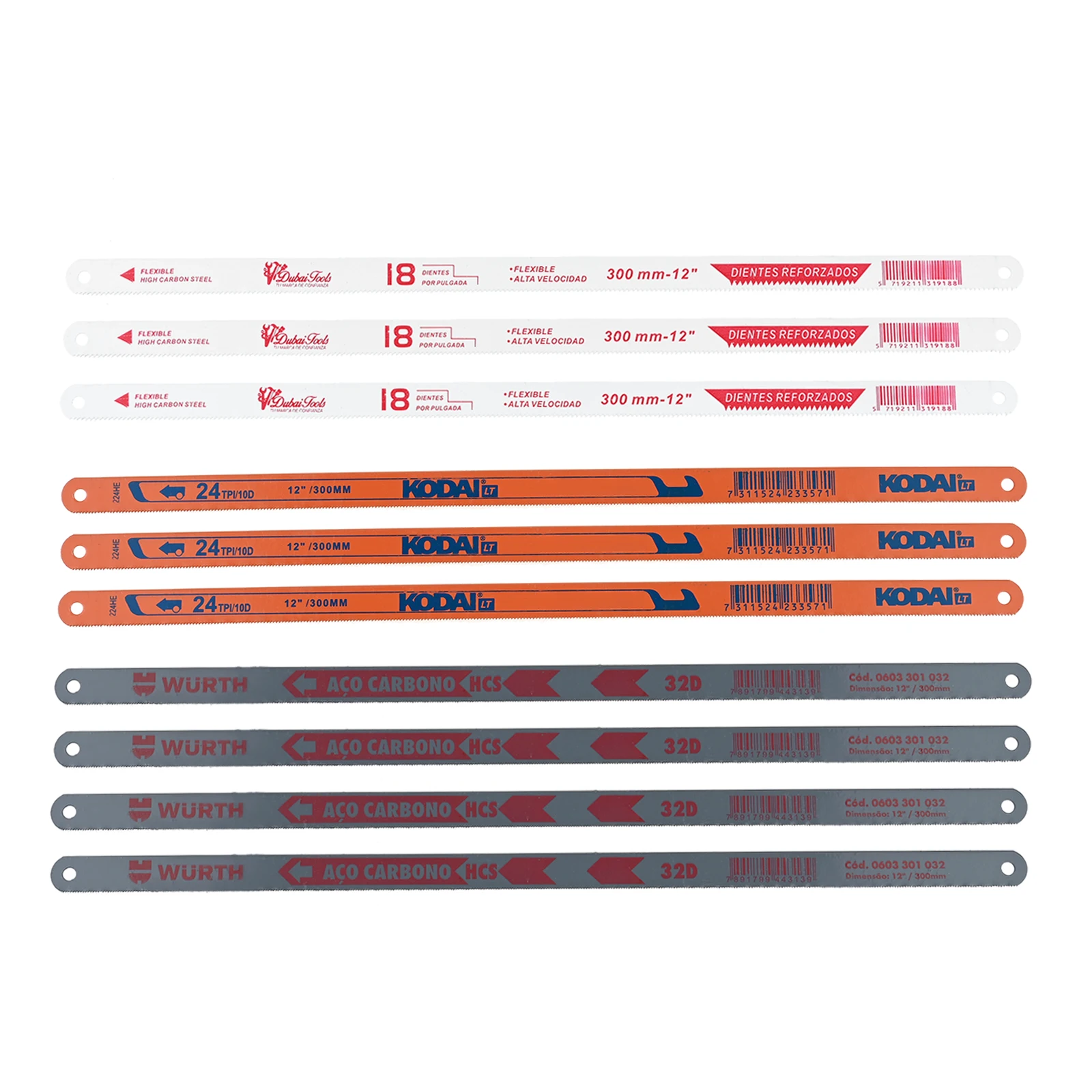 10pcs High Carbon Steel Hacksaw Blades Mixed Loading (3 18T/24T and 4 32T) 12in/300MM Saw Blades for Cast Iron Rod Copper Wire