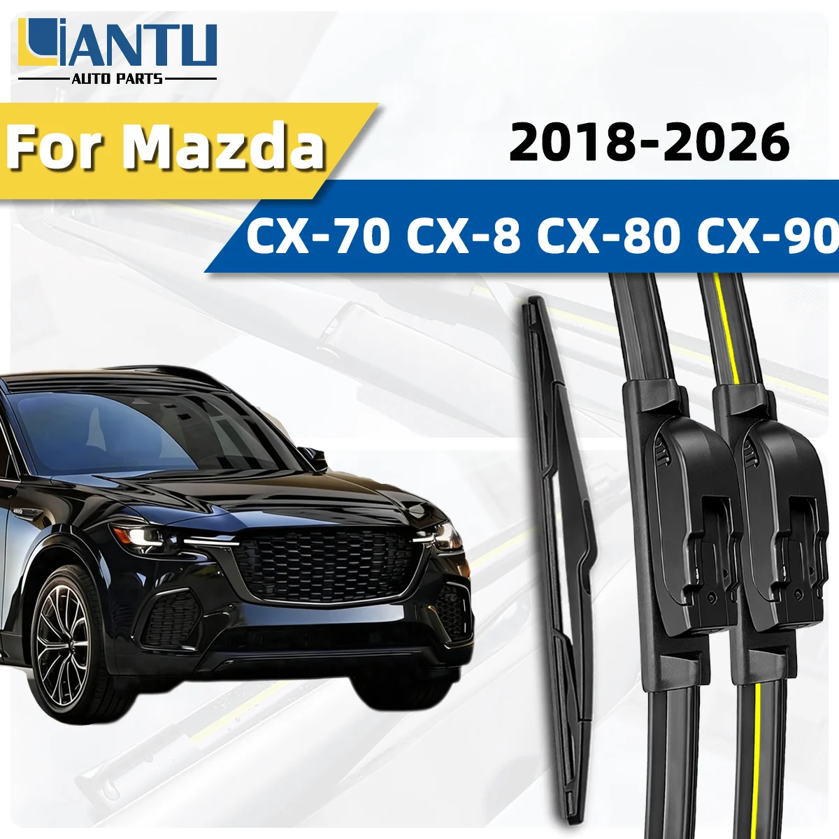 3er-Set Scheibenwischerblätter vorne und hinten passend für Mazda CX-70 CX-8 CX-80 CX-90 2018-2026 – Premium, leise, streifenfrei, langlebig, Teilenummer 2025