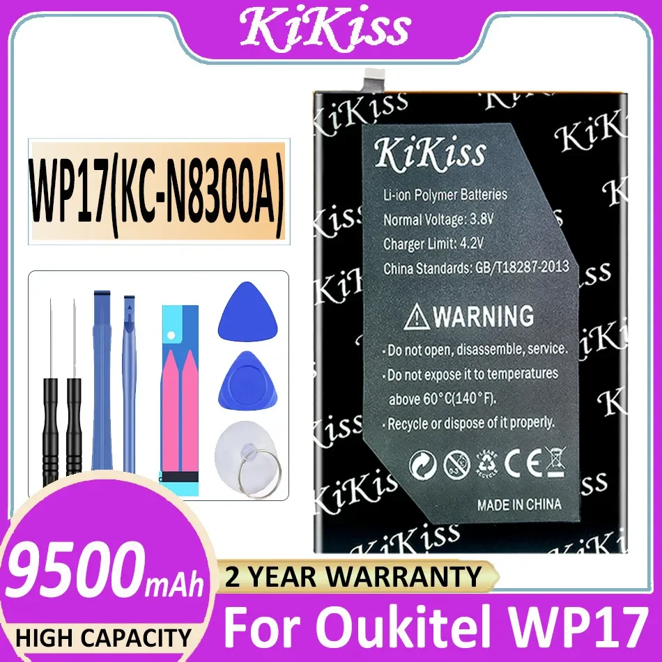 

KiKiss For Oukitel WP17 Battery High Capacity WP17(KC-N8300A) 9500mah Battery Backup Replacement Powerful Battery With Tools