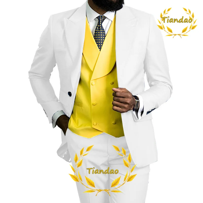 

Suits for Men White Jacket Pants Vest 3 Piece Set Wedding Tuxedo for Male Formal Party Clothes Slim Fit Outfits