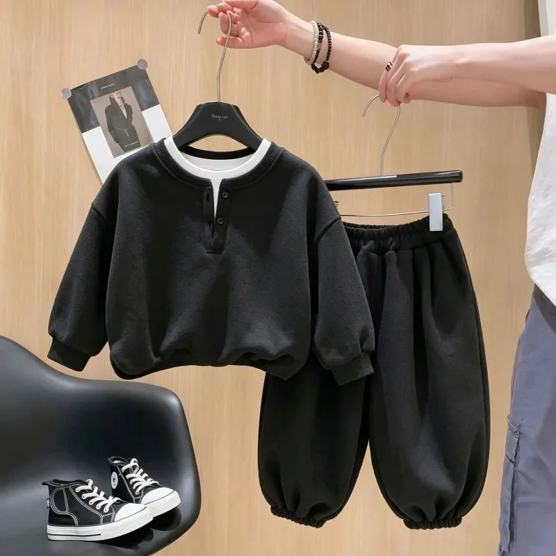 2026 Autumn New Children V Neck Set Boys Girls Korean Style Versatile Harem Pants Two Piece Outfit