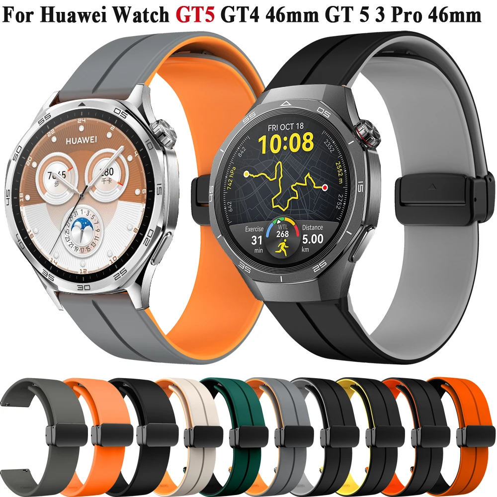 Silikonowe paski 22 mm do zegarka HUAWEI GT 5 4 3 2 SE 46MM Magnetyczny pasek ze składaną klamrą do zegarka HUAWEI WATCH GT5 3 Pro 46MM