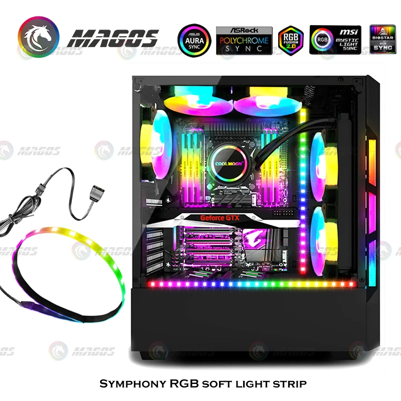 COOLMOON 40cm RGB LED elastyczny pasek światło magnetyczne 5V ARGB M/B synchronizacja podwozia ozdoba dla obudowa PC gracza DIY szafka