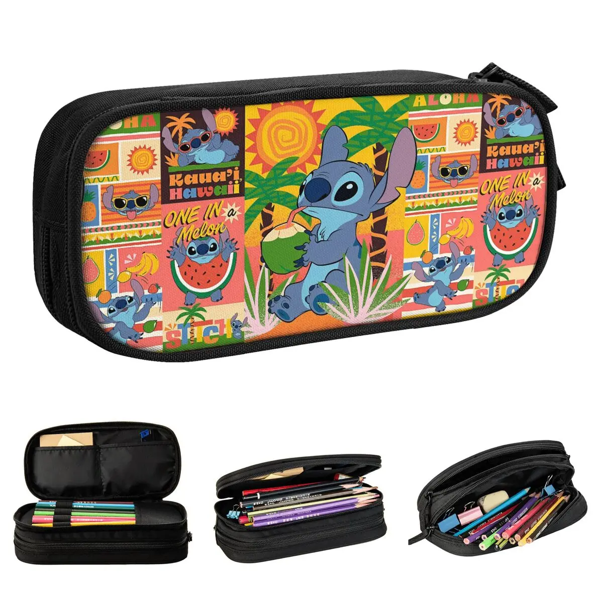

Classic Stitch Cartoon Pencil Case Sunset Coconut Tree Fruit Pencilcases Pen for Student Bags Students School Zipper Stationery