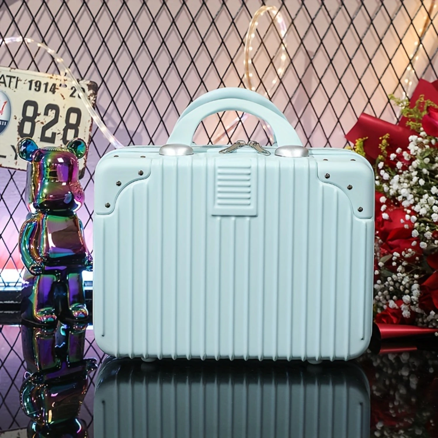 

Striped Travel Cosmetic Container: Portable Toiletry Organizer Box