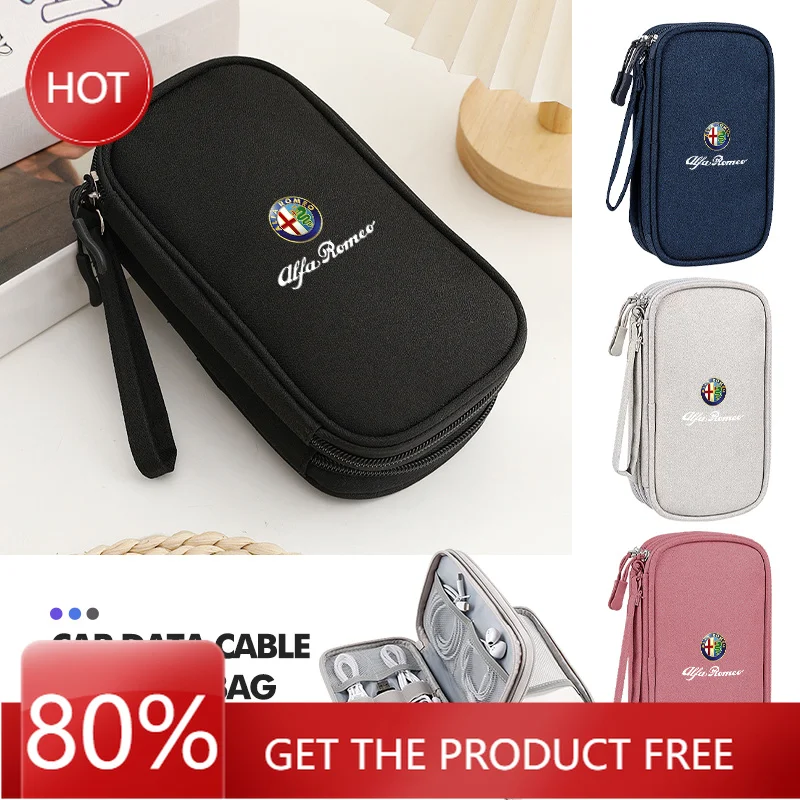 Tapacubos con logotipo de coche, cable de datos portátil, bolsa de almacenamiento impermeable, accesorios para Alfa Romeo 159 Giulietta Giulia 147 Mito 156 159 16